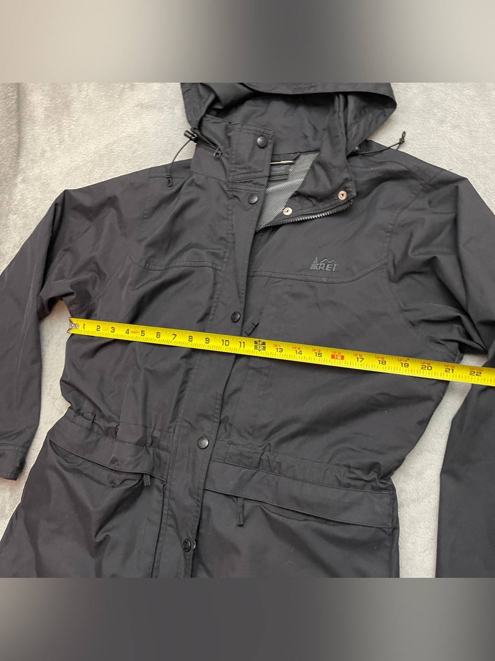 REI Elements Womens M Black Rain Jacket Full Zip Hooded Nylon Parka Coat - Picture 4 of 9